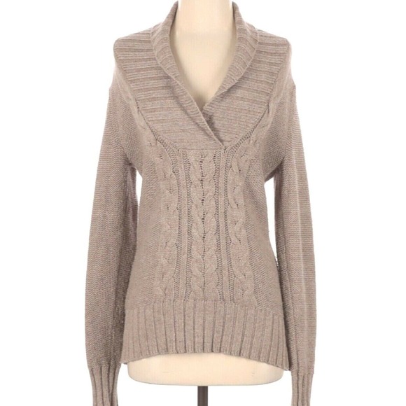 Old Navy Tan Sweater Shawl Neck Cable Knit Pullover Chunky Cotton Blend Size S - Picture 2 of 5